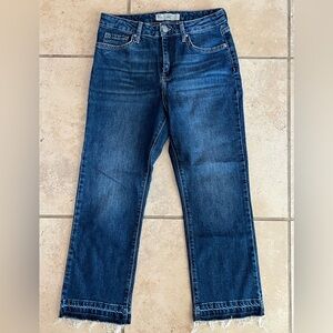 Topshop Moto Dree Blue Straight Leg Jeans W28 L30 Raw Hem